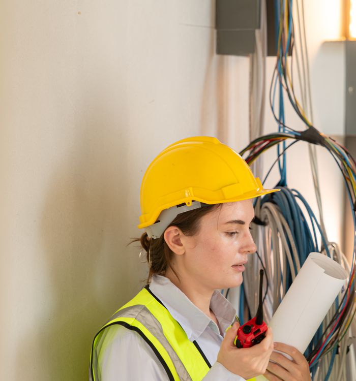 Team member reviewing wiring plans